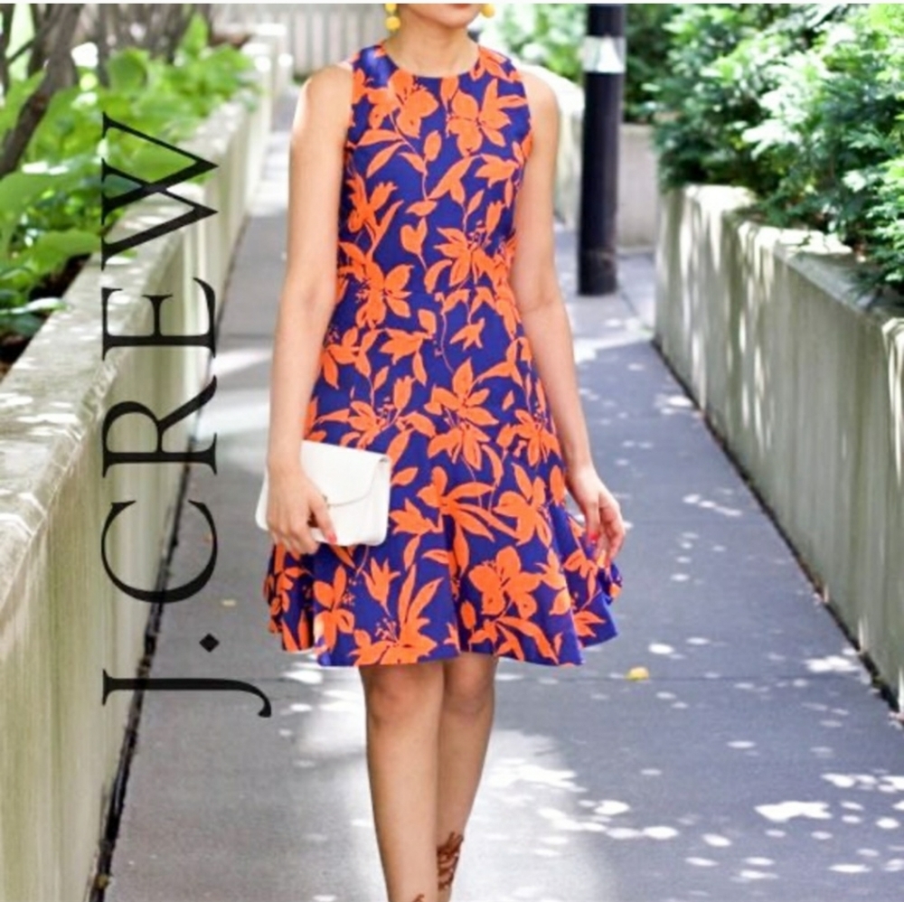 J. Crew Blue and Orange Floral Midi Dress